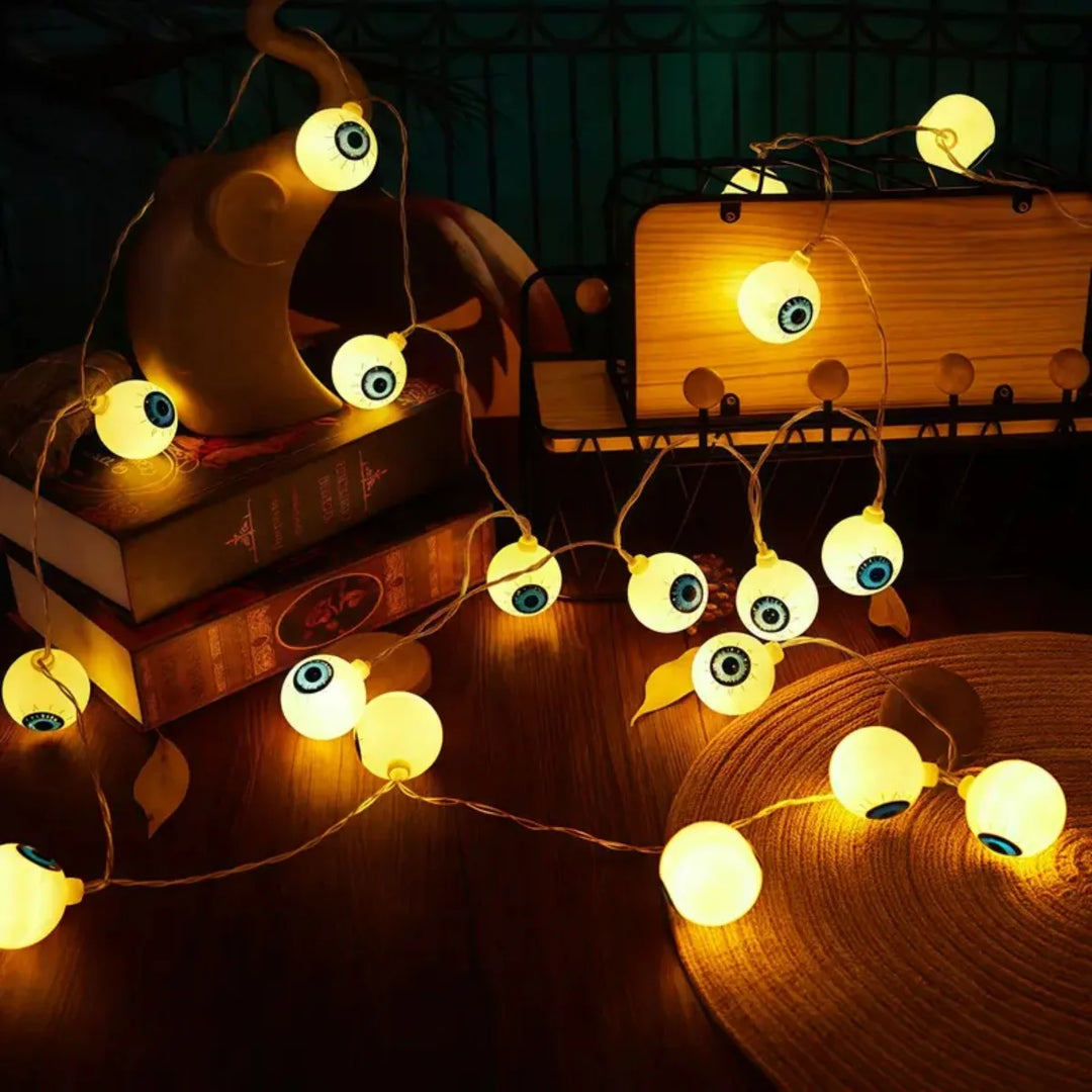 Guirlande LED Halloween CreepyEyes | 20 LED Globes Oculaires | Pour Maison, Jardin & Fête