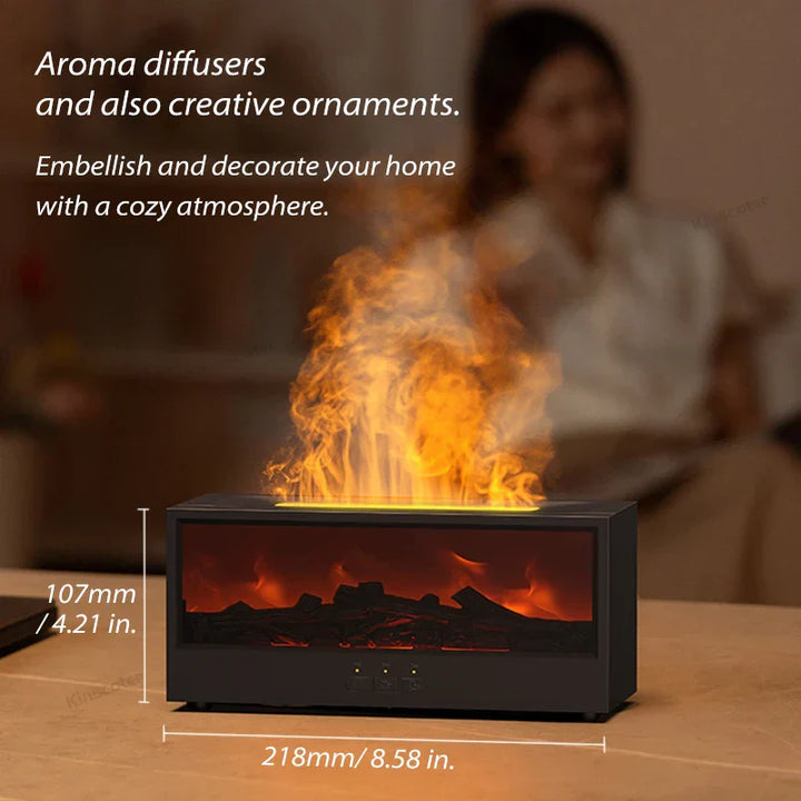 Diffuseur d'arôme Flamora Kamin | Humidificateur de 150 ml avec effet flamme LED & télécommande | Mode sans eau avec arrêt automatique | Diffuseur d'huile parfumée