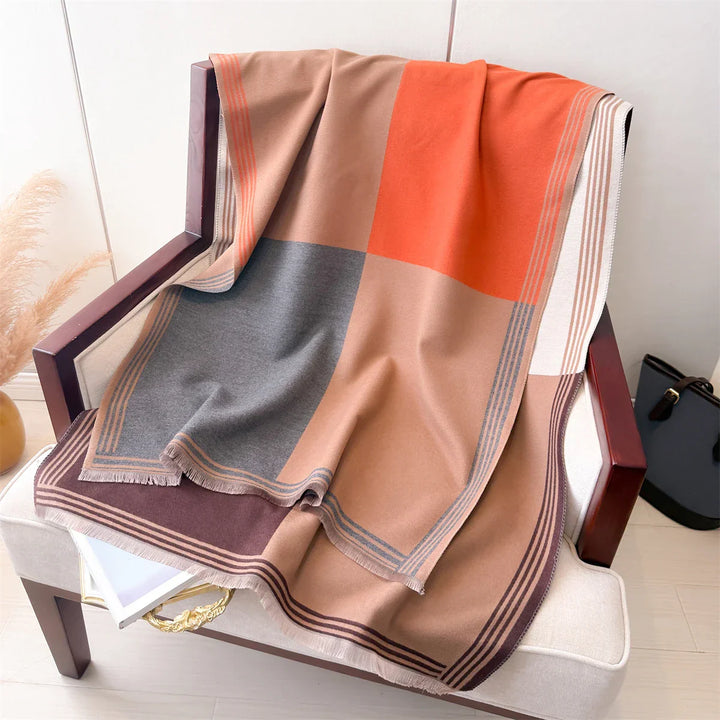 Écharpe Pashmina BelleAria Élégance avec imprimé nœud | 185 × 65 cm | Douce & Chaleureuse avec franges | Automne & Hiver