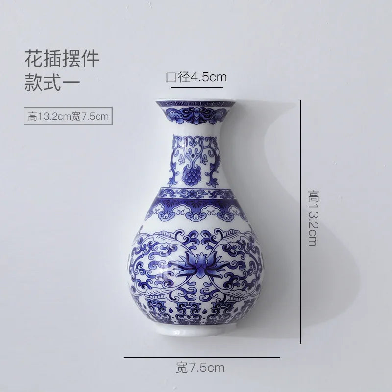 Aurevia | Vase mural en céramique | Bleu-Blanc design antique | Classique & Moderne