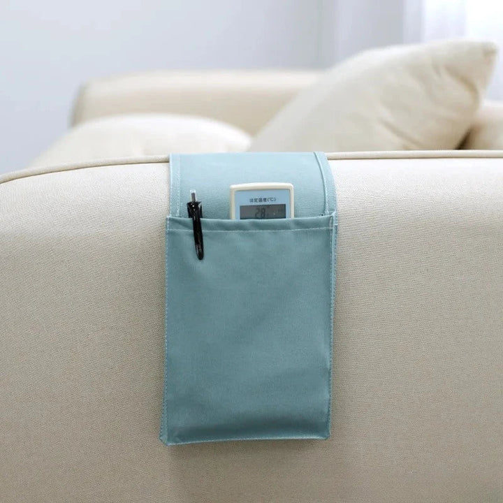 Organisateur de lit Restivo en toile de coton | Rangement suspendu avec poches | Pour télécommande, livres et accessoires – environ 30×20×10 cm