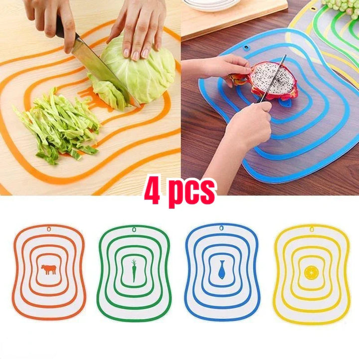 FlexiCut | Ensemble de 4 planches à découper flexibles | Antidérapantes & Alimentaires | Tapis de cuisine colorés