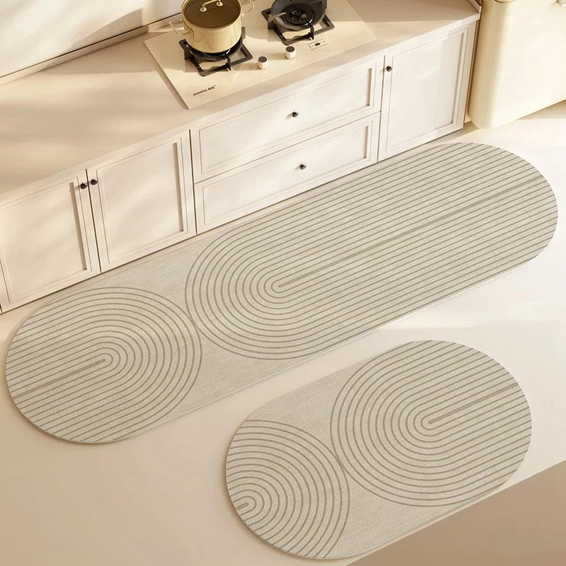 Pureterra | Tapis de cuisine super absorbant | Antidérapant & Lavable | Design en diatomite | Ovale & Long | Tapis de confort pour cuisine & salle de bain