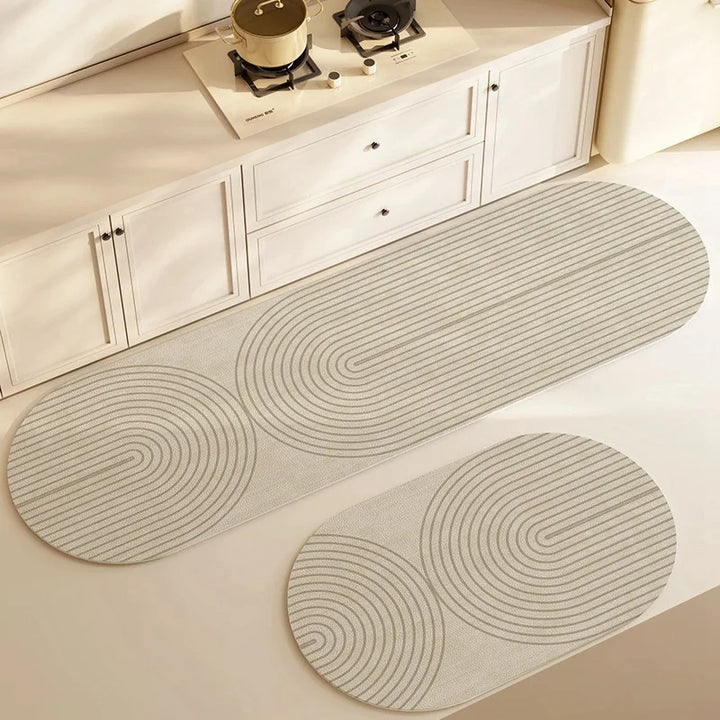 Pureterra | Tapis de cuisine super absorbant | Antidérapant & Lavable | Design en diatomite | Ovale & Long | Tapis de confort pour cuisine & salle de bain