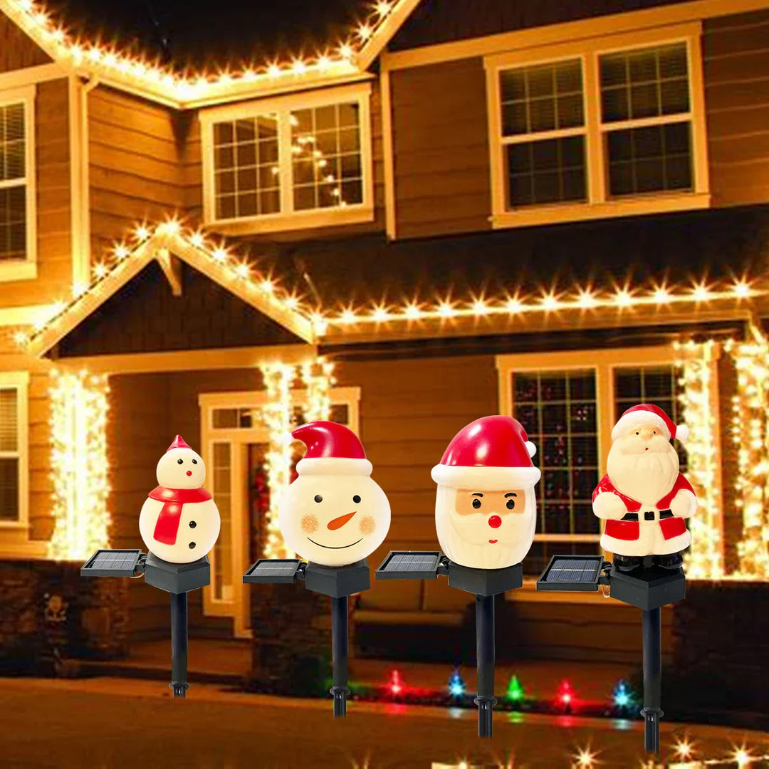Lampe de jardin solaire | Père Noël & Bonhomme de neige | Lumière d'extérieur LED | Étanche & Extérieur