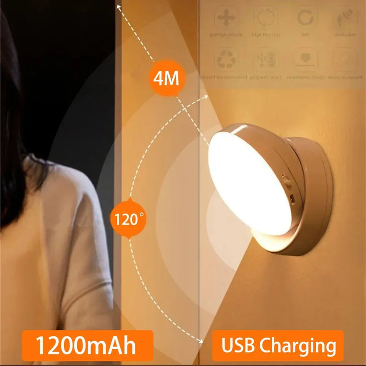 LumiFlex360 Lampe de nuit LED | Détecteur de mouvement | Rotatif à 360° | Rechargeable | Magnétique et sans fil