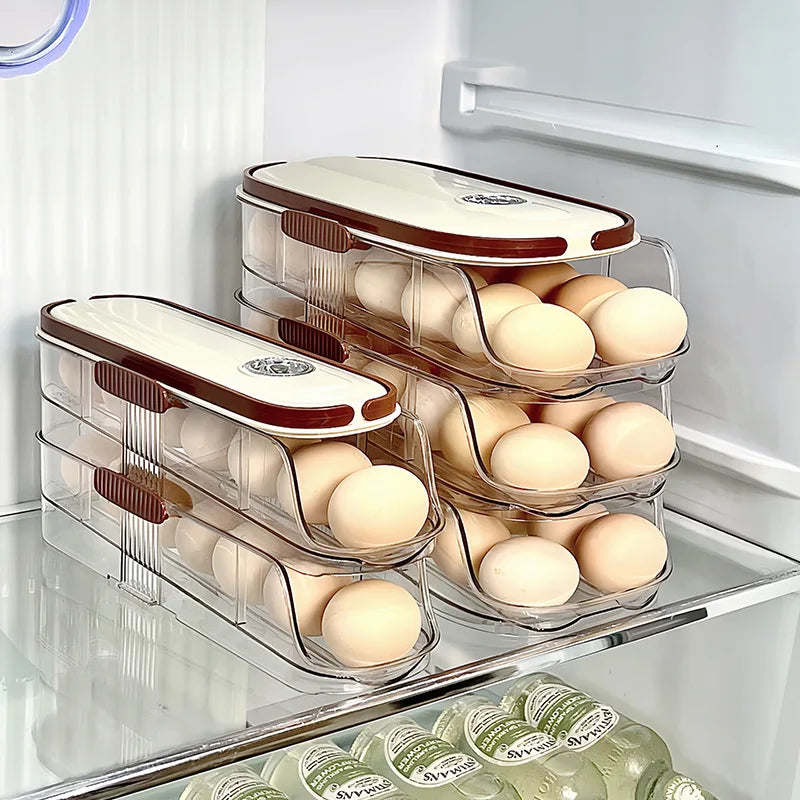 RollEgg Max | Support à œufs automatique pour réfrigérateur | Organisateur à œufs empilable en plastique transparent