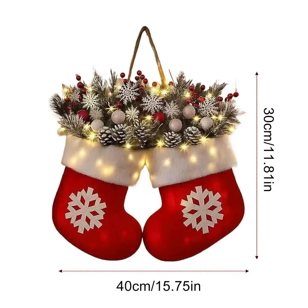 Couronne de Noël | Éclairage LED | Pommes de pin, baies & effet givré | Pour décoration de porte, mur & table