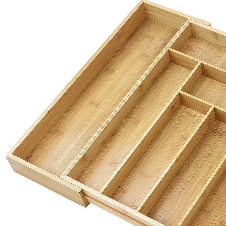 Bambusio Boîte à couverts en bambou | Extensible 32–52 cm | 6–8 compartiments | Organisateur de tiroir durable pour la cuisine, la salle de bain et le bureau