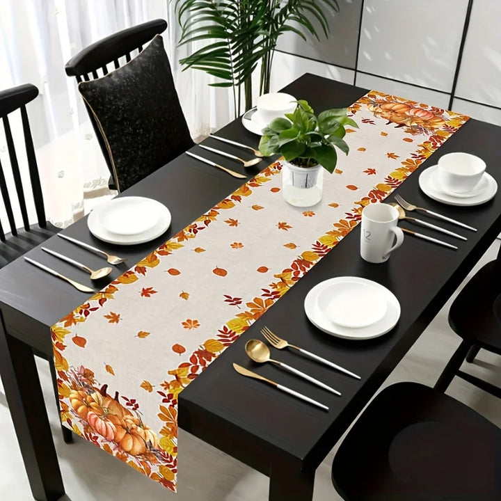 HerbstTafel | Chemin de table en lin avec motif de citrouille et feuille d'érable | 4 tailles | Décoration d'automne et de Thanksgiving