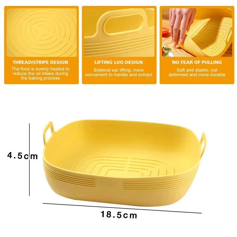 Crispura Panier en silicone | Insert en silicone pour friteuse à air chaud | Rond & Réutilisable | Antiadhésif & Résistant à la chaleur | Vert/Jaune