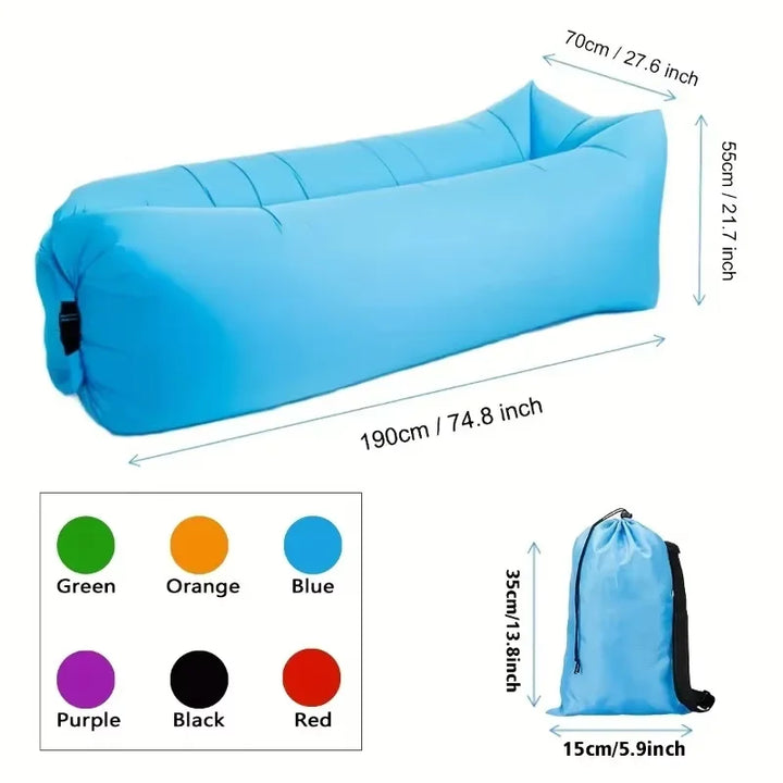Canapé de salon gonflable | Sans pompe & avec appui-tête | AirLoungeGo Canapé d'extérieur 190×70 cm – Portable & Imperméable