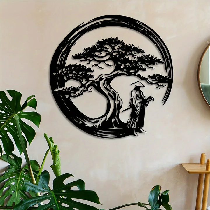 ZENORA Décoration Murale Métallique Bonsai | Design Japonais avec Torii & Enso | 40 × 40 cm