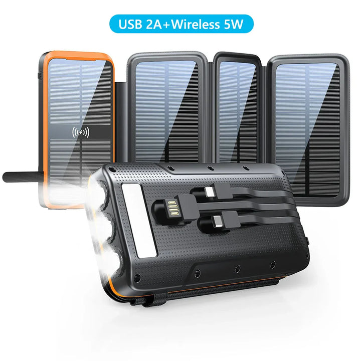 Batterie Solaire VoltCore X Pro 43800mAh | Charge Rapide 20W | Charge Sans Fil 10W | Câbles Intégrés & Lampe LED | Extérieur & Voyage