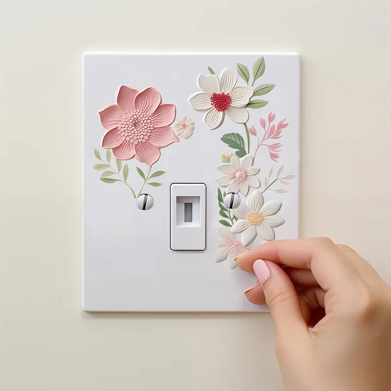 Autocollant mural Decoflora SwitchBloom | Autocollant floral en PVC pour interrupteurs | Amovible, étanche & autocollant | Pour le salon, la salle de bain & la chambre