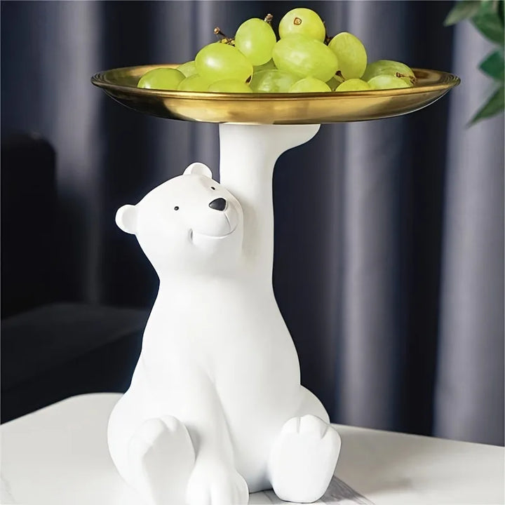 Figurine décorative ArctiBear | Ours polaire assis avec plateau | Porte-clés & porte-bijoux | Idée cadeau