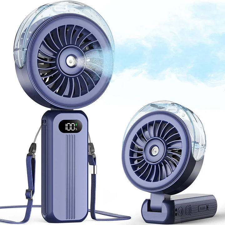 Mini-Ventilateur Breezora Pro | Pliable & Portable | Avec Fonction Spray & Chargement USB | Pour Main, Bureau & Collier