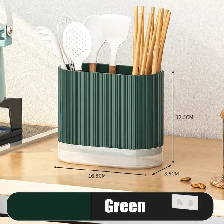 Support mural Ordina pour ustensiles de cuisine | Sans perçage | Boîte à cuillères et baguettes avec drainage | Organisateur compact en plastique