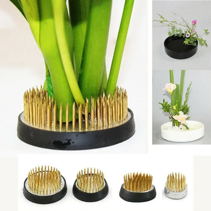 Kenzan BlütenFix | Support floral Ikebana rond | Laiton avec base en caoutchouc | Pour des arrangements floraux élégants