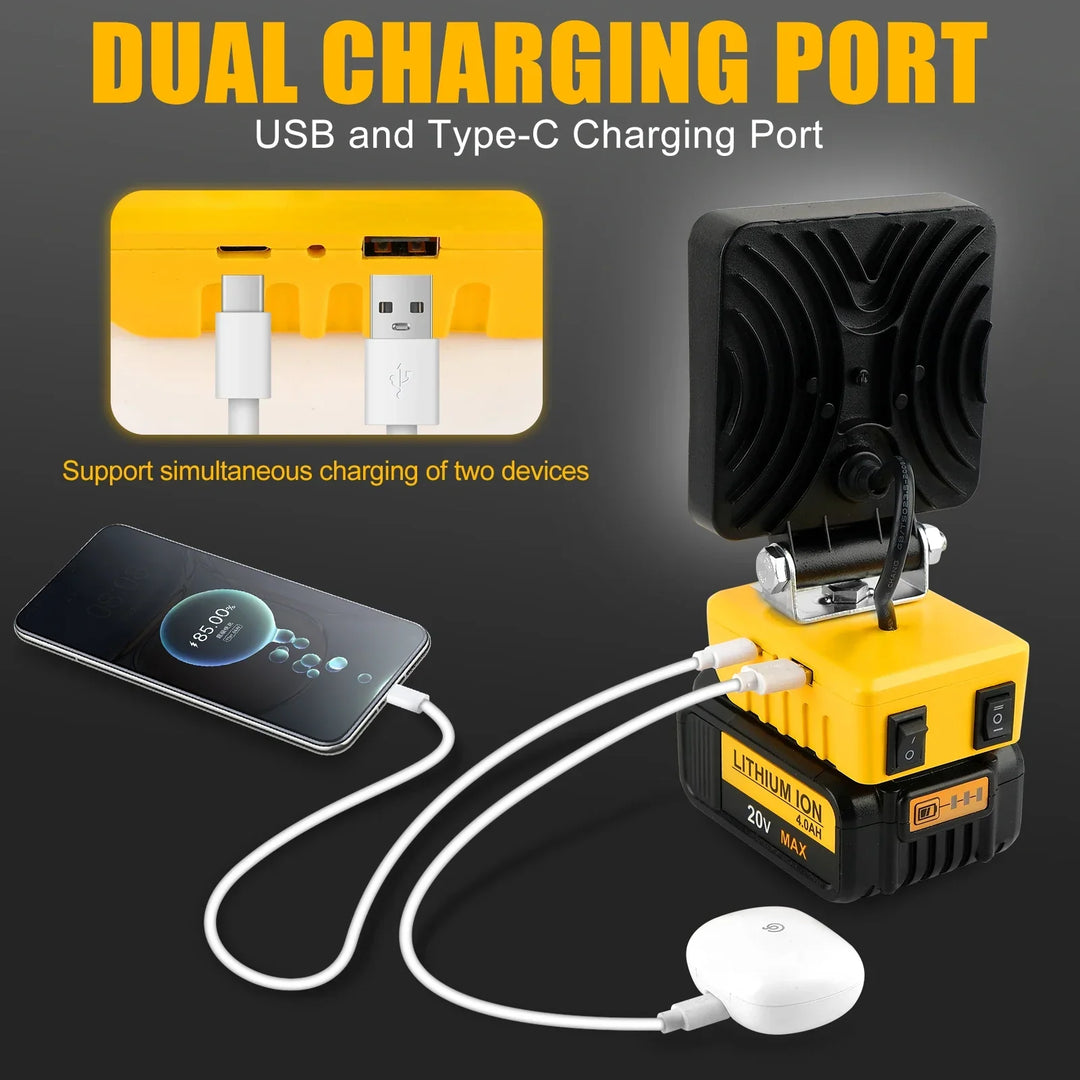 PowerLuma 48 Lampe de travail LED | 48W Projecteur à batterie | 5200 Lumens | Port de charge USB-C | Pour batteries DeWalt (sans batterie)