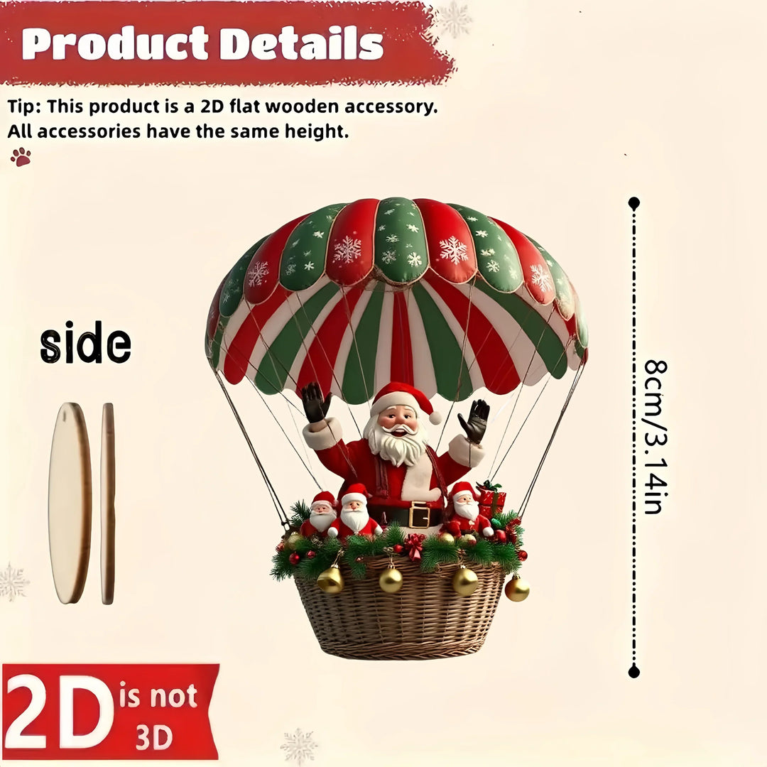 NordicJoy Décorations de Noël en Bois Montgolfière & Père Noël | Ensemble de 10 Ornements en Bois | Décorations de Sapin de Noël & Idée Cadeau