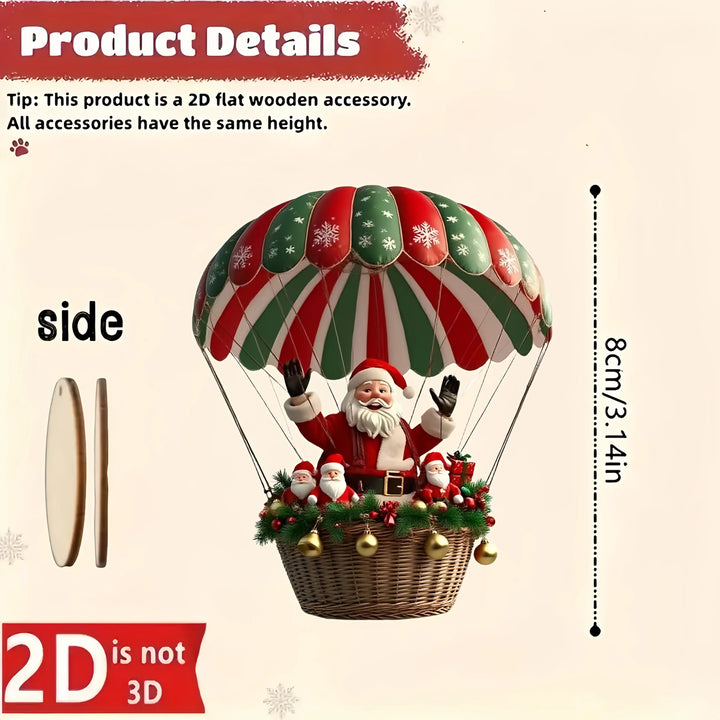 NordicJoy Décorations de Noël en Bois Montgolfière & Père Noël | Ensemble de 10 Ornements en Bois | Décorations de Sapin de Noël & Idée Cadeau