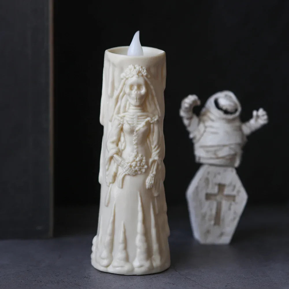 Bougie Halloween CreepyFlame | Bougie LED vacillante | Décoration effrayante pour fête, fenêtre et table