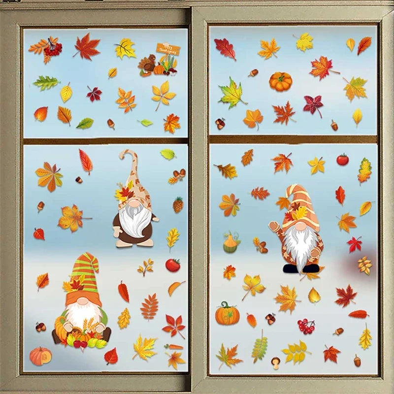 HerbstWichtel | Ensemble de Stickers de Fenêtre | 6 Feuilles | Citrouille, Feuille d'Érable & Décoration de Thanksgiving