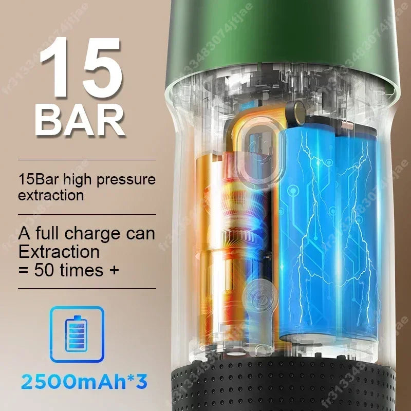 Machine à expresso portable | 3-en-1 capsules & poudre | Pression de 15 bars | Pour voiture, voyage & maison