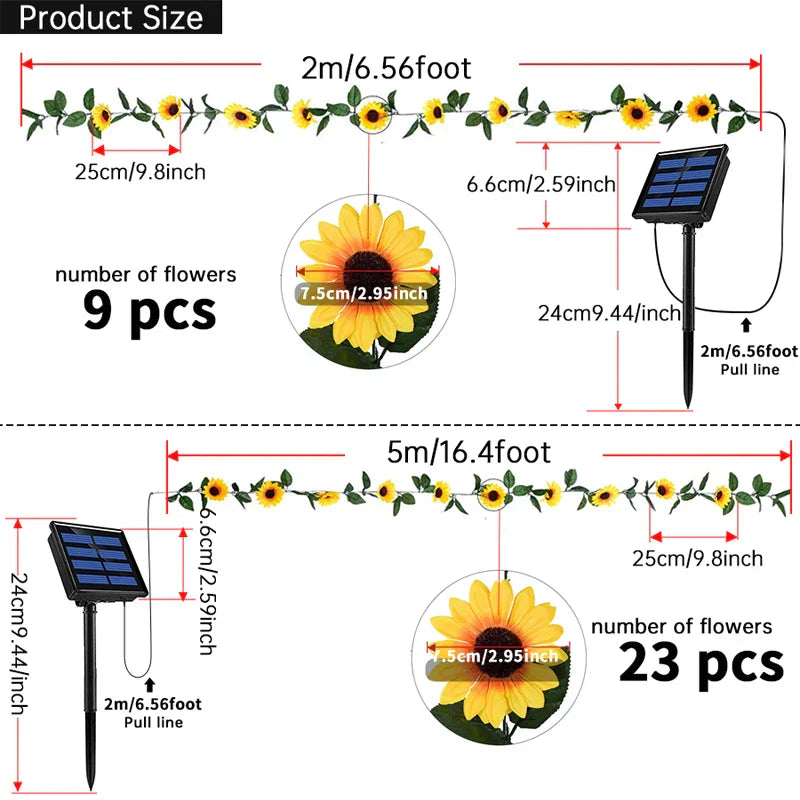 Guirlande lumineuse solaire Floralina | Design Marguerite | 8 Modes & Énergie Solaire | Pour Jardin, Mariage & Décoration