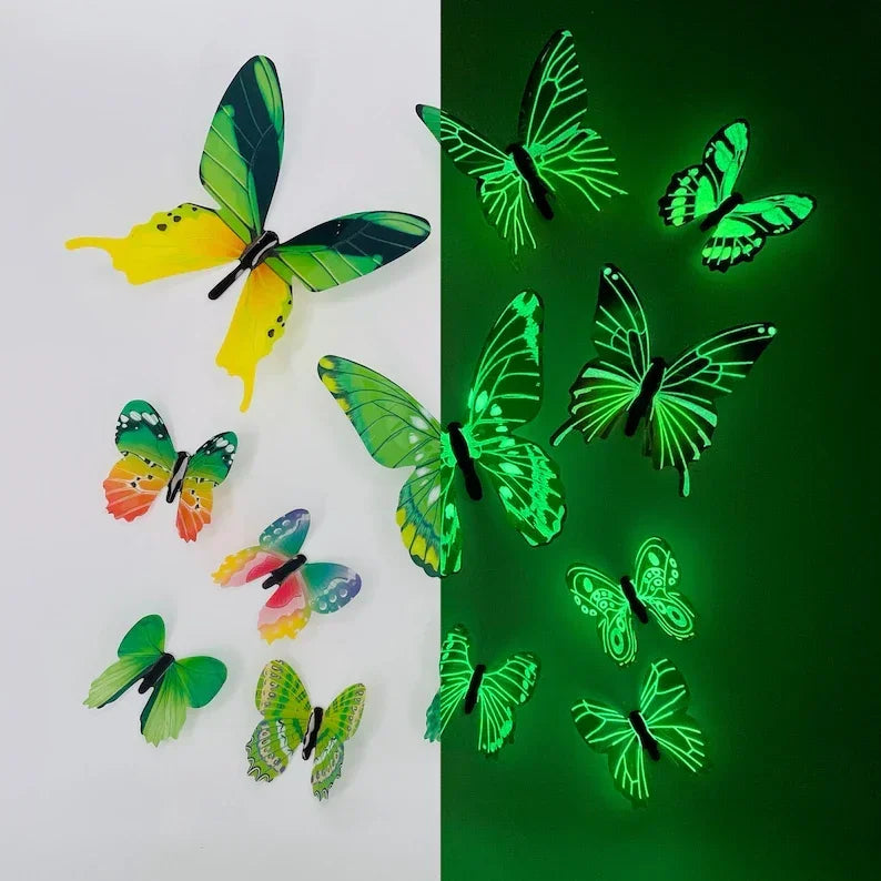 Luminexa Papillons | Autocollants Muraux Papillon 3D | 12 pièces | Lumineux & Décoration DIY | Pour Murs, Fêtes & Cadeaux