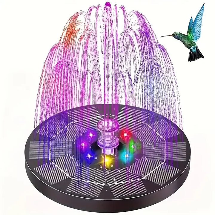 Fontaine Solaire LumiFonte 3.5W | Avec LED RGB & 6 buses | Batterie 1500 mAh & Système de filtration | Pour bain d'oiseaux, étang & jardin
