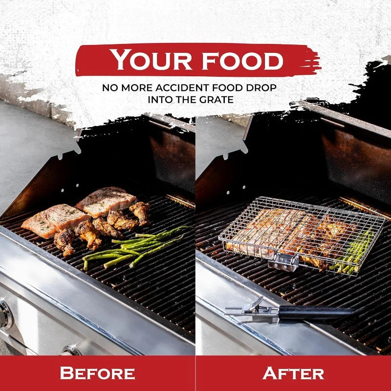 BBQGrid | Grille de barbecue portable avec poignée | Idéal pour le poisson, les légumes et les crevettes | Acier inoxydable