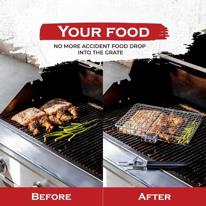 BBQGrid | Grille de barbecue portable avec poignée | Idéal pour le poisson, les légumes et les crevettes | Acier inoxydable