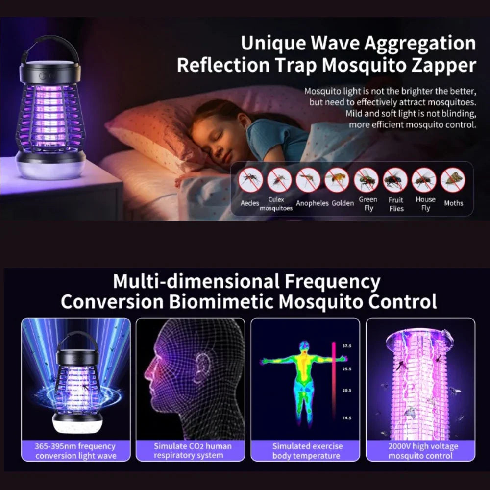 Lampe anti-moustiques Lumava Pro | Lampe de camping 4-en-1 avec destructeur d'insectes & fonction SOS | Rechargeable via USB-C & batterie de 2000 mAh