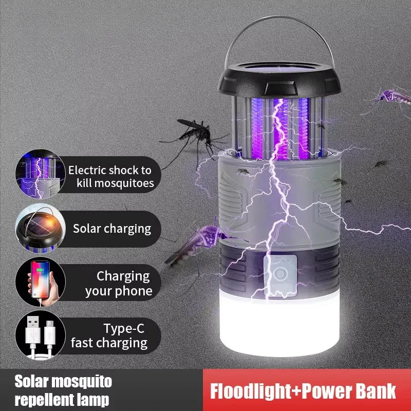 LumiGuard Lampe à LED Solaire Anti-Moustiques | Choc UV & Lumière d'Urgence | Rechargeable & Portable | Pour Camping & Jardin