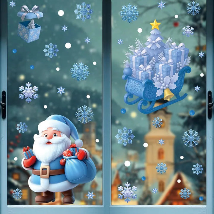 Frostella | Autocollants de fenêtre de Noël | Bonhomme de neige, Père Noël & Flocons de neige | Réutilisables & sans résidu | Pour verre & miroir