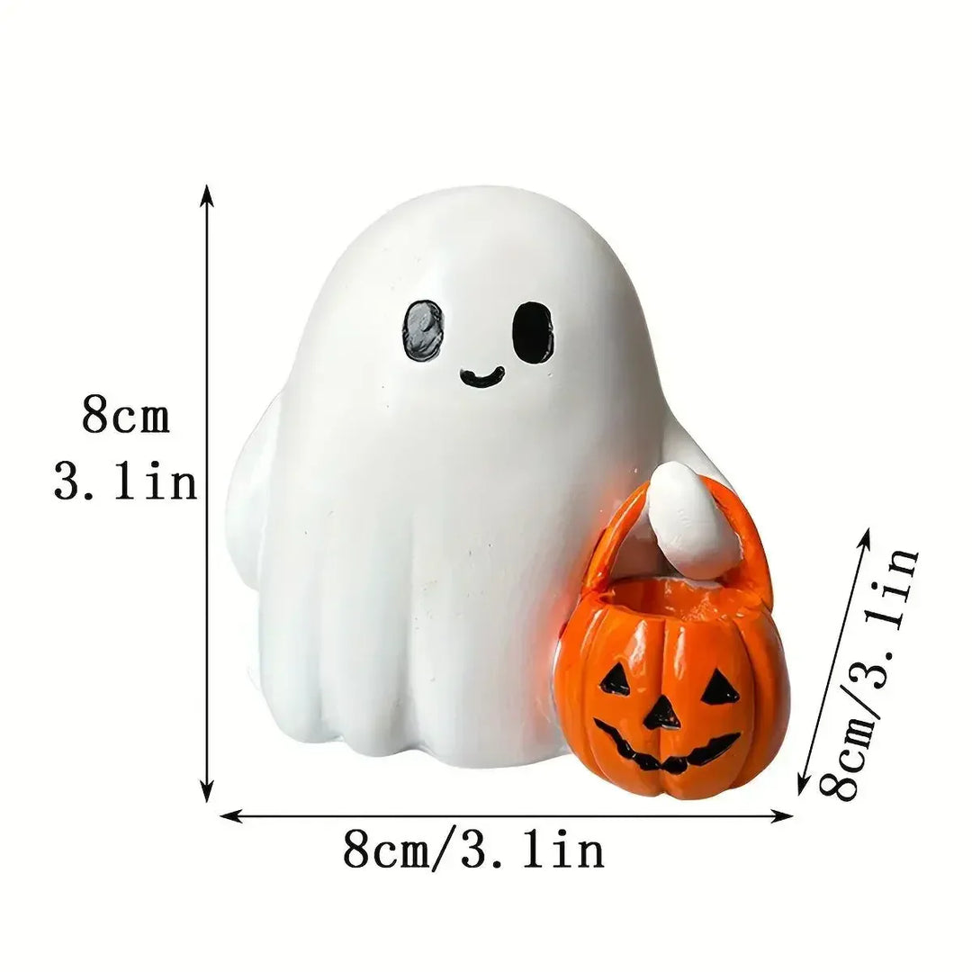 PumpkiBoo Figurine décorative | Fantôme d'Halloween avec citrouille | Ornement en résine | Convient aux bougies LED