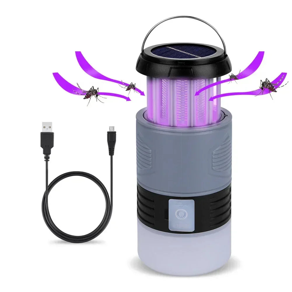 LumiGuard Lampe à LED Solaire Anti-Moustiques | Choc UV & Lumière d'Urgence | Rechargeable & Portable | Pour Camping & Jardin