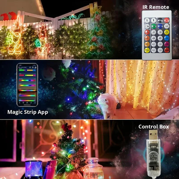 Guirlande LED intelligente LumiSync WS2812B | Contrôle Bluetooth & App | Changement de couleur RGBIC | USB & Étanche | 5m / 10m / 20m
