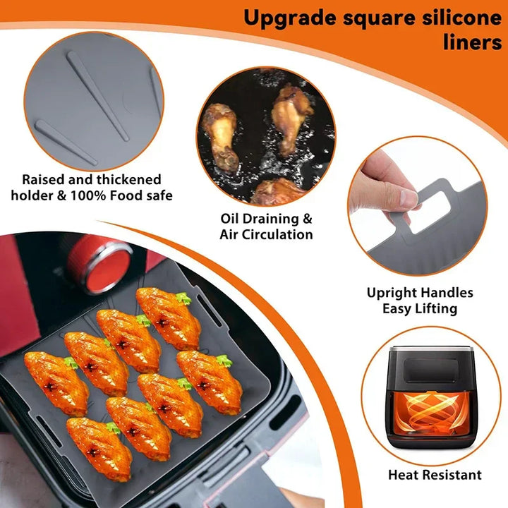 AirChef Liner | Tapis en silicone pour friteuse à air avec poignées | Réutilisable & Antiadhésif | Résistant à la chaleur jusqu'à 230 °C
