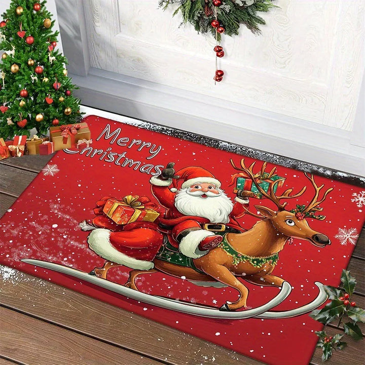 Amour d'hiver | Tapis de Noël | Père Noël & Bonhomme en pain d'épice | Rouge | Pour intérieur & extérieur | Antidérapant & Lavable