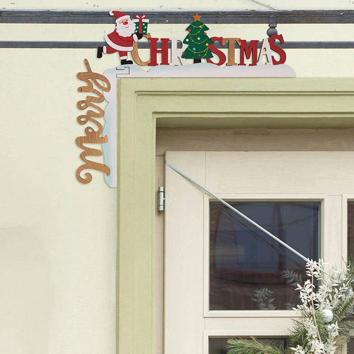 Coin de Noël Décoration SantaCorner | Décoration en Bois pour Portes & Murs | Motif de Noël Amusant avec Lutins & Père Noël | Plaque en Bois 3D