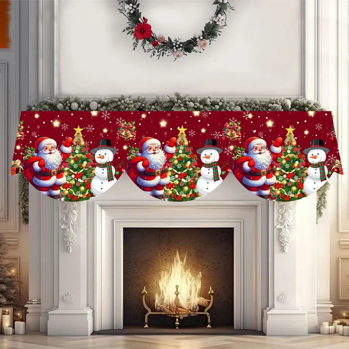 MerryMantel Écharpe de Cheminée Noël | Design Père Noël & Bonhomme de Neige | Décoration pour Cheminée & Salon | 100 % Polyester | Édition 2025–2026