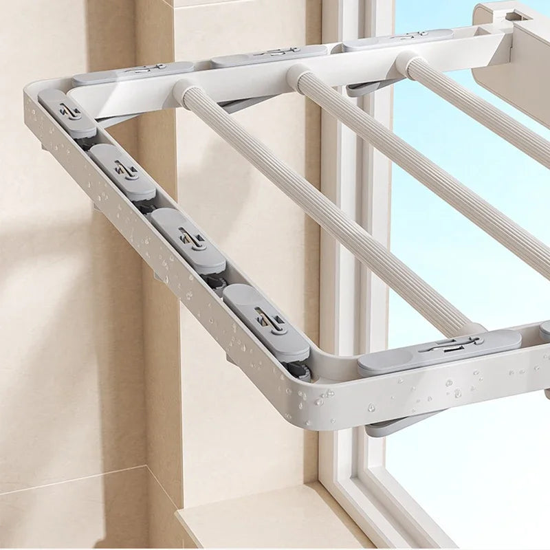 DryFold Séchoir mural pliable | Pliable et gain de place | Avec clips résistants au vent | Plastique/Acier inoxydable