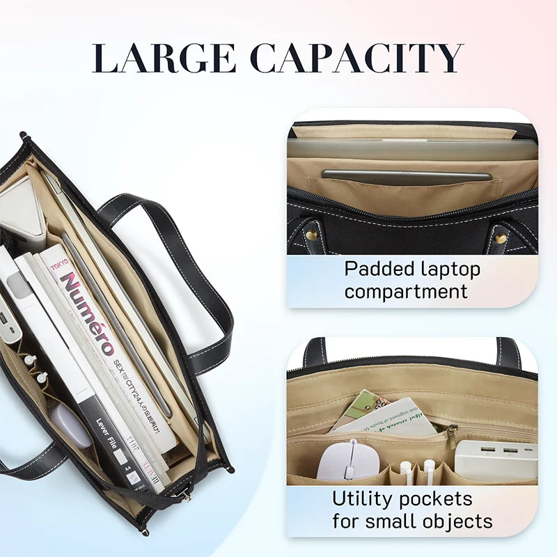 Sac à dos en toile Tascana pour ordinateurs portables femmes 15,6 pouces | Grand sac à bandoulière avec compartiments pour bureau, université et voyages | Sac à main élégant avec bandoulière et compartiment pour ordinateur portable