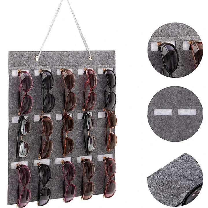 Organisateur GlasSpace | Support à lunettes mural | Sac de rangement pliable pour lunettes de soleil | Gain de place & résistant à la poussière | 42 × 38 cm