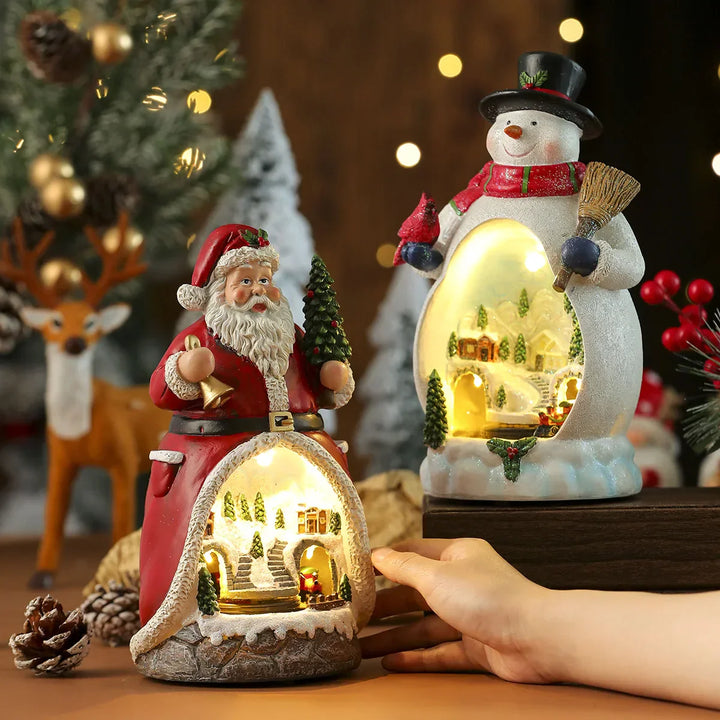 Musik-Weihnachtshaus FrostCabin | Figurine de Noël LED avec musique & train tournant | Fonctionne sur USB & piles | Maison décorative en résine