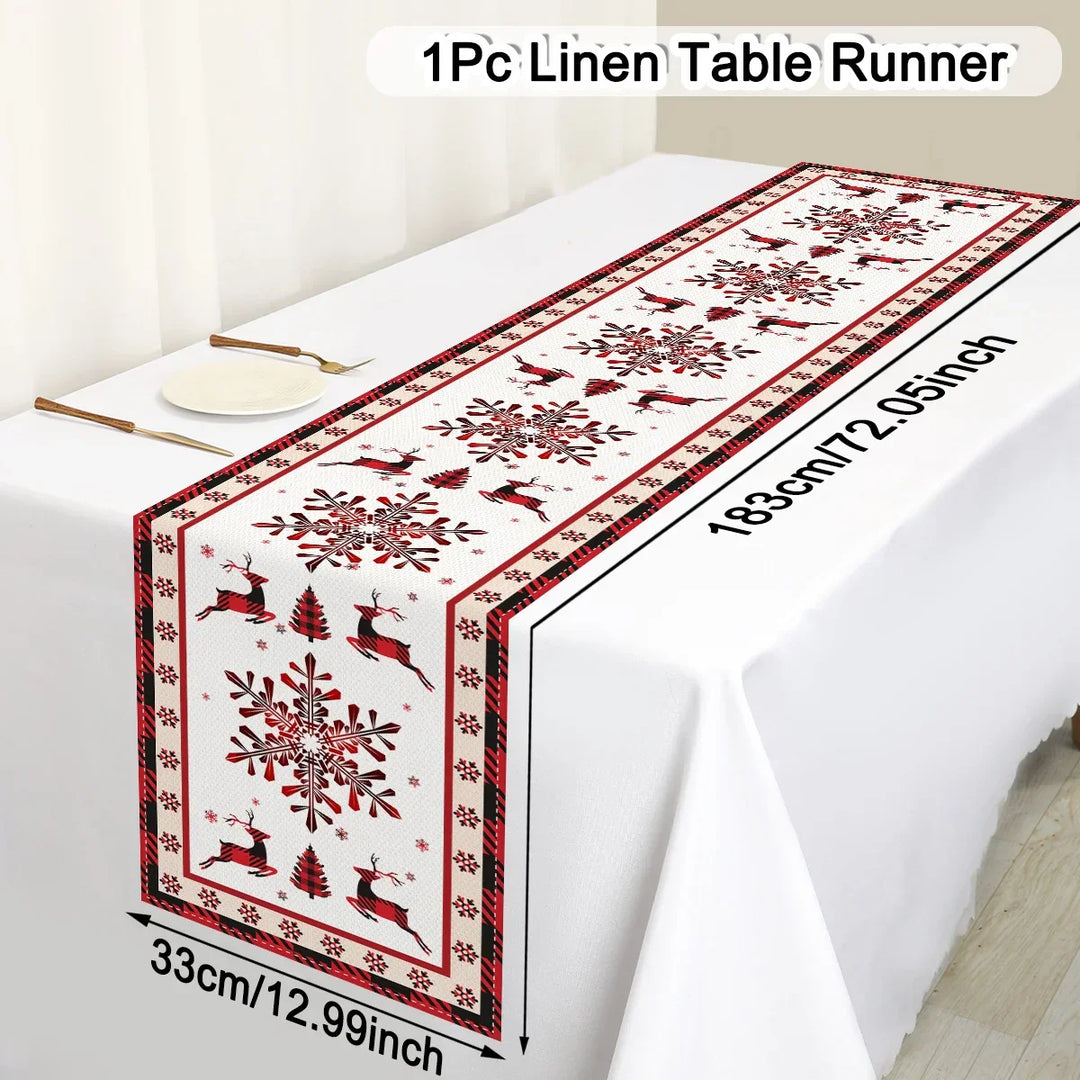 Festivara | Nappe de Noël | Effet lin | Décoration festive pour table à manger & commode | 2025