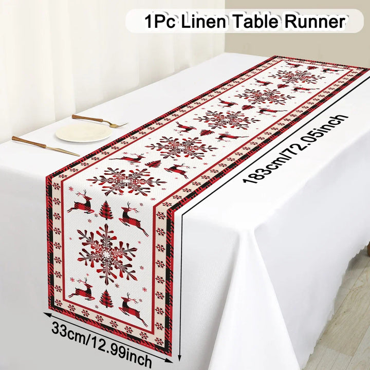 Festivara | Nappe de Noël | Effet lin | Décoration festive pour table à manger & commode | 2025